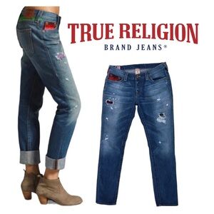 True Religion Brianna Boyfriend Button Fly Jeans w Aztec details Women’s 30